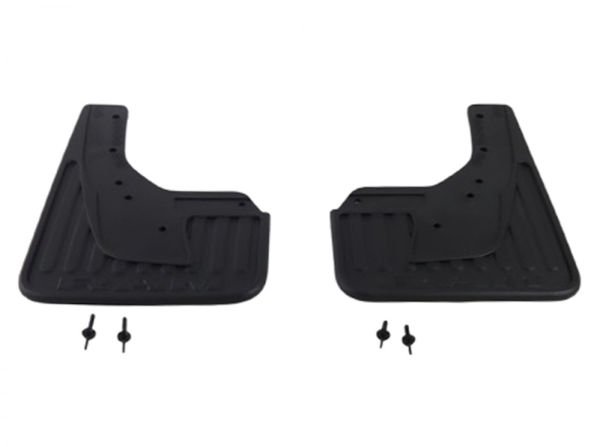 Mopar Splash Guards Rear Pair Rubber Black With RAM Logo For Trucks With Fender Flares